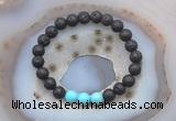 CGB6407 8mm round black lava & blue howlite beaded bracelets