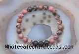 CGB6411 8mm round rhodonite & black lava beaded bracelets