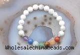 CGB6427 8mm round white howlite 7 chakra beads bracelet wholesale