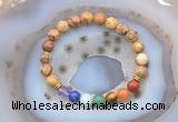 CGB6432 8mm round picture jasper 7 chakra beads bracelet wholesale