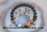 CGB6437 8mm round black lava 7 chakra beads bracelet wholesale