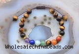 CGB6449 8mm round yellow tiger eye 7 chakra beads adjustable bracelets