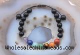 CGB6451 8mm round black obsidian 7 chakra beads adjustable bracelets