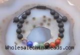 CGB6452 8mm round black lava 7 chakra beads adjustable bracelets