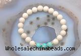 CGB6467 8mm round matte white fossil jasper & sea sediment jasper beaded bracelets