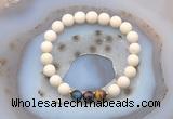 CGB6474 8mm round matte white fossil jasper & mixed tiger eye beaded bracelets