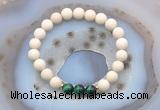 CGB6476 8mm round matte white fossil jasper & green tiger eye beaded bracelets