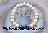 CGB6477 8mm round matte white fossil jasper & blue tiger eye beaded bracelets