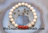 CGB6486 8mm round matte white fossil jasper & red agate beaded bracelets