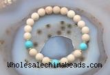 CGB6494 8mm round matte white fossil jasper & blue howlite beaded bracelets