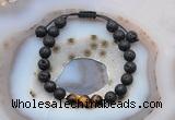 CGB6580 8mm round black lava & yellow tiger eye adjustable bracelets