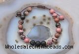 CGB6589 8mm round rhodonite & black lava adjustable bracelets