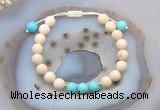 CGB6603 8mm round white fossil jasper & blue howlite adjustable bracelets