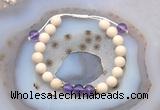 CGB6608 8mm round white fossil jasper & light amethyst adjustable bracelets