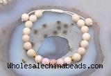 CGB6616 8mm round white fossil jasper & pink opal adjustable bracelets