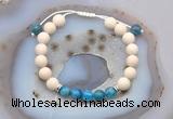 CGB6618 8mm round white fossil jasper & apatite adjustable bracelets