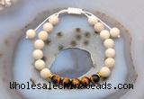 CGB6629 8mm round white fossil jasper & yellow tiger eye adjustable bracelets