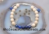 CGB6640 8mm round white fossil jasper & lapis lazuli adjustable bracelets