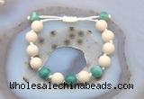 CGB6654 10mm round white fossil jasper & green banded agate adjustable bracelets