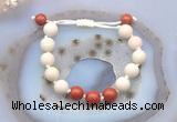 CGB6657 10mm round white fossil jasper & red jasper adjustable bracelets