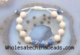 CGB6659 10mm round white fossil jasper & blue spot stone adjustable bracelets