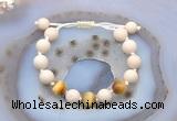 CGB6661 10mm round white fossil jasper & golden tiger eye adjustable bracelets