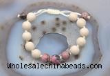 CGB6672 10mm round white fossil jasper & rhodonite adjustable bracelets