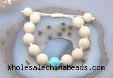 CGB6703 12mm round white fossil jasper & blue howlite adjustable bracelets