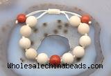 CGB6712 12mm round white fossil jasper & red jasper adjustable bracelets