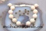 CGB6729 12mm round white fossil jasper & Botswana agate adjustable bracelets