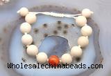 CGB6730 12mm round white fossil jasper & fire agate adjustable bracelets