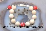 CGB6732 12mm round white fossil jasper & red banded agate adjustable bracelets