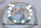 CGB6750 Hand-knotted 10mm round white howlite & apatite adjustable bracelets