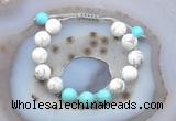 CGB6754 10mm round white howlite & blue howlite adjustable bracelets