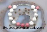 CGB6768 10mm round white howlite & pink wooden jasper adjustable bracelets