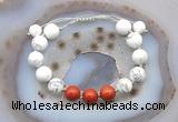 CGB6769 10mm round white howlite & red jasper adjustable bracelets