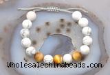 CGB6773 10mm round white howlite & golden tiger eye adjustable bracelets