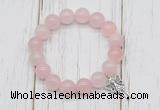 CGB6801 10mm, 12mm rose quartz beaded bracelet with alloy pendant