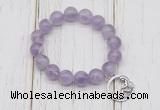 CGB6806 10mm, 12mm lavender amethyst beaded bracelet with alloy pendant