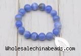 CGB6850 10mm, 12mm blue banded agate beaded bracelet with alloy pendant