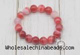 CGB6853 10mm, 12mm red banded agate beaded bracelet with alloy pendant