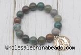 CGB6862 10mm, 12mm Indian agate beaded bracelet with alloy pendant