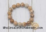 CGB6875 10mm, 12mm picture jasper beaded bracelet with alloy pendant