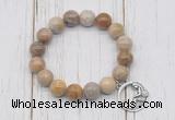 CGB6887 10mm, 12mm fossil coral beaded bracelet with alloy pendant