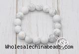 CGB6890 10mm, 12mm matte white howlite beaded bracelet with alloy pendant