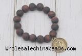 CGB6899 10mm, 12mm matte red tiger eye beaded bracelet with alloy pendant