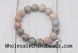 CGB6903 10mm, 12mm matte pink zebra jasper beaded bracelet with alloy pendant