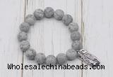 CGB6906 10mm, 12mm matte grey picture jasper beaded bracelet with alloy pendant