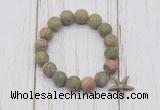 CGB6912 10mm, 12mm matte unakite beaded bracelet with alloy pendant