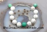 CGB6944 12mm round white howlite & grass agate adjustable bracelets